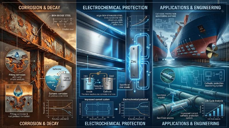 Featured image of post Warum Eisen rostet: Die vollständige Wissenschaft des Korrosionsschutzes für Brücken, Schiffe und Pipelines—Elektrochemie, galvanische Kopplung, Passivierung von Edelstahl, Verzinkung und kathodischer Schutz