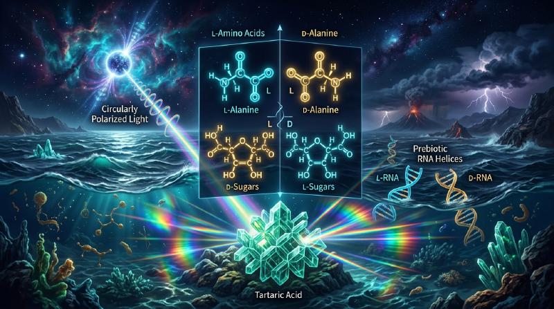 Featured image of post لماذا اختارت الحياة يداً واحدة؟ لغز اللاتناظر الجزيئي وأصل التجانس الخمراني (Homochirality)